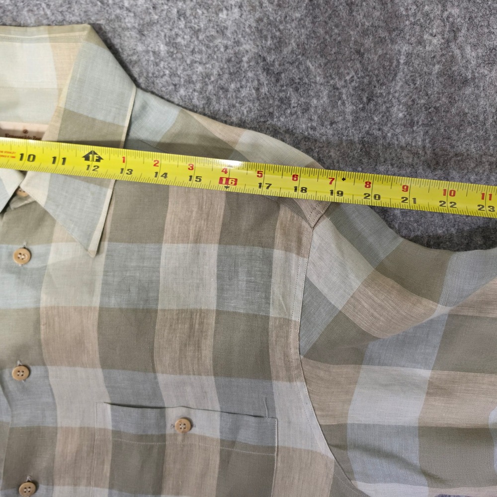 Ermenegildo Zegna Mens 100% Linen Check Button Down Shirt Green Tan Size M - Picture 5 of 8
